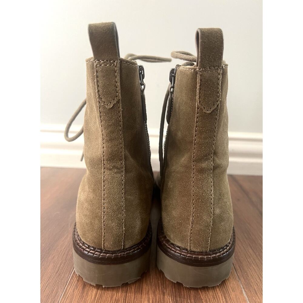 VINCE Cabria Moss Green Suede Lace-Up Lug Ankle Boots Shoes - Picture 5 of 12